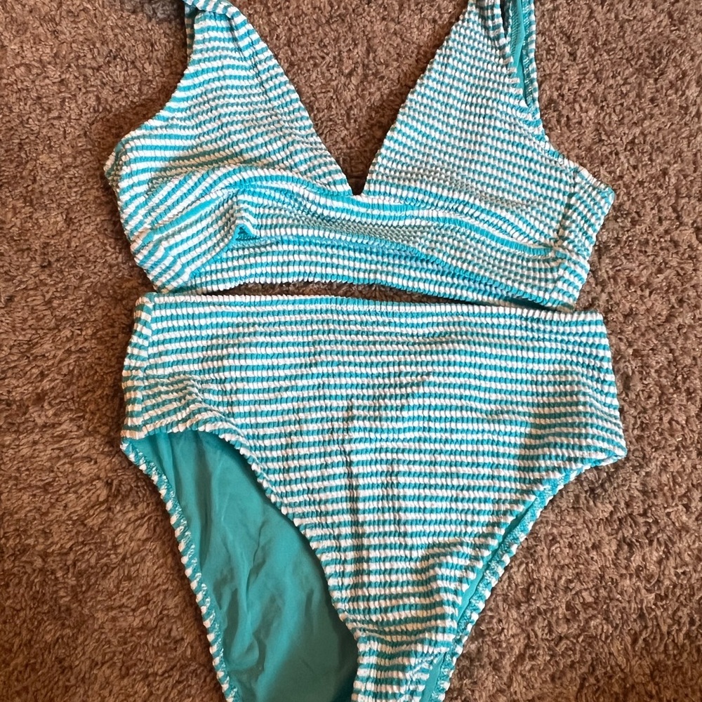 Striped blue and White Swimsuit